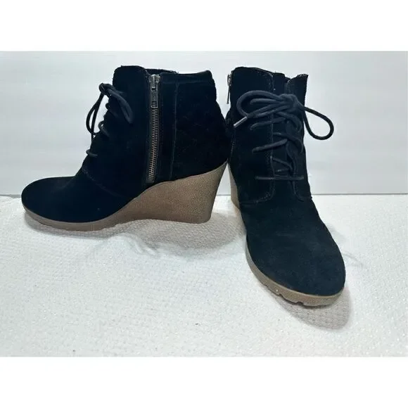 Mia black suede wedge heeled booties size 11