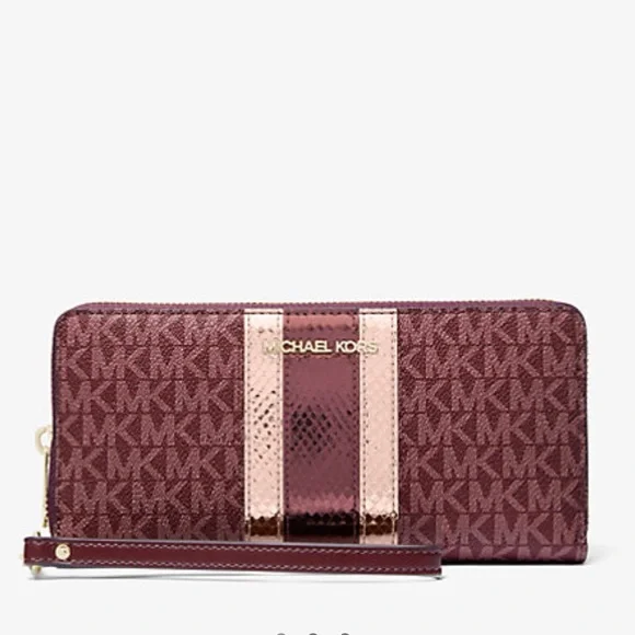Michael Kors Jet Set Travel Large Signature Logo and Metallic Continental Wallet