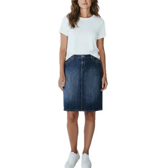 Lands’ End Women’s Dark Wash Denim Skirt Cotton Stretch | Size 12 New