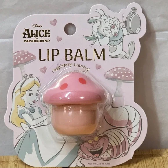 Disney Alice in Wonderland Raspberry Lip Balm Pink Mushroom Shape SKU 414382 NEW