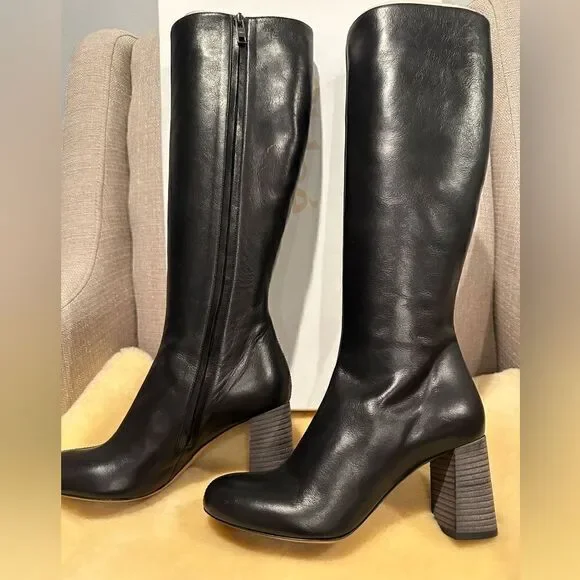 New Chloe Women’s Black Leather Knee High Boots size EU 37, NIB