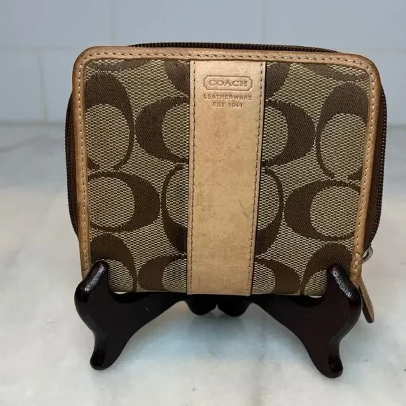 Coach Wallet Y2K Jacquard Signature Logo Canvas Striped Compact Wallet