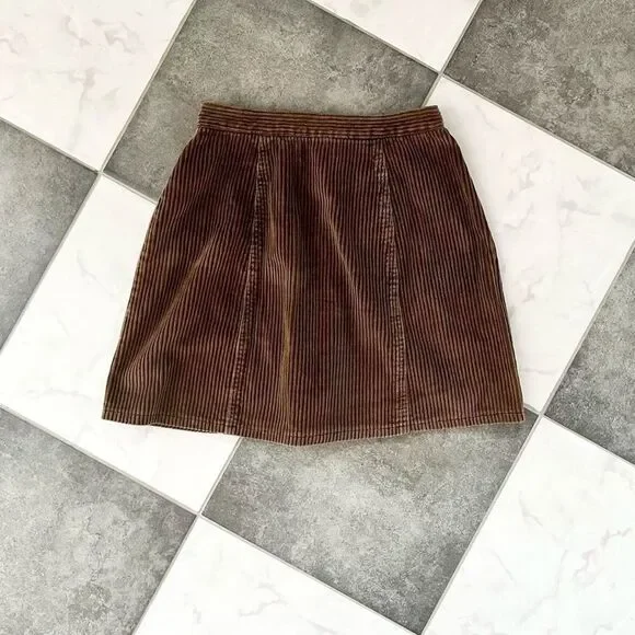 90s Vintage Express Brown Corduroy Mini Skirt 2 4 Womens
