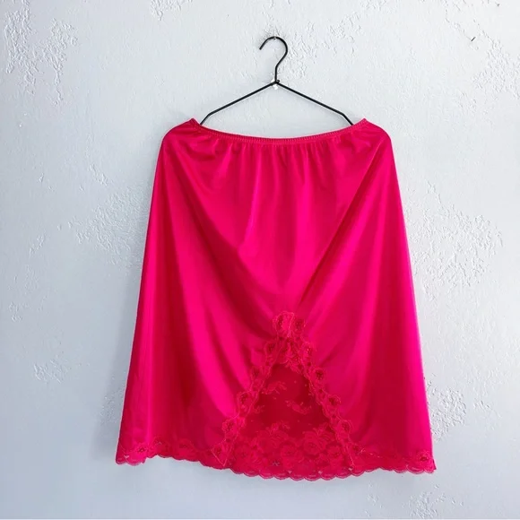 Vintage 1970s Pink Lace Slip Skirt Size Large