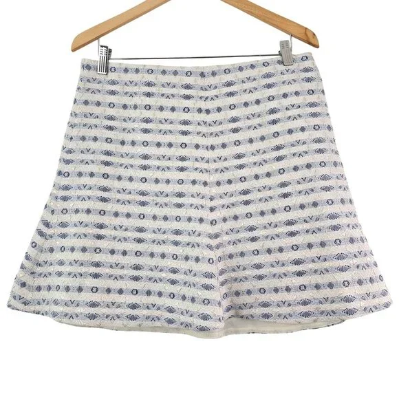 J. CREW F Women Sz 10 Gold Blue White Metallic Jacquard Brocade Skirt Lined Zip