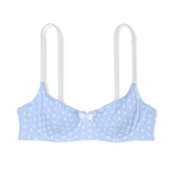 New! Frankie's Bikinis buttercup Light Blue Polka Dot Bikini Top 1558
