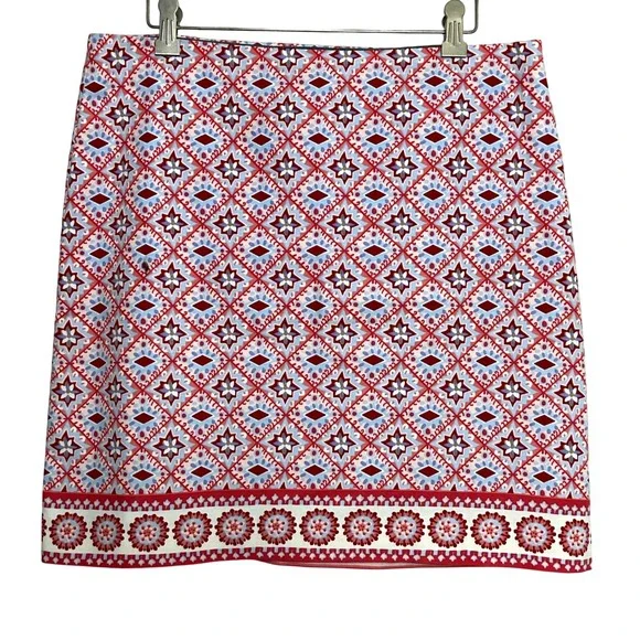 Talbots Petite‎ Skirt Red Blue Geometric Print A-Line Womens Size 10P