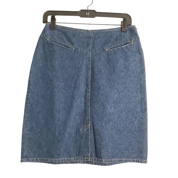 8 Petite Vintage St. John's Bay Western Yoke Denim Pencil Skirt Jean Knee Length