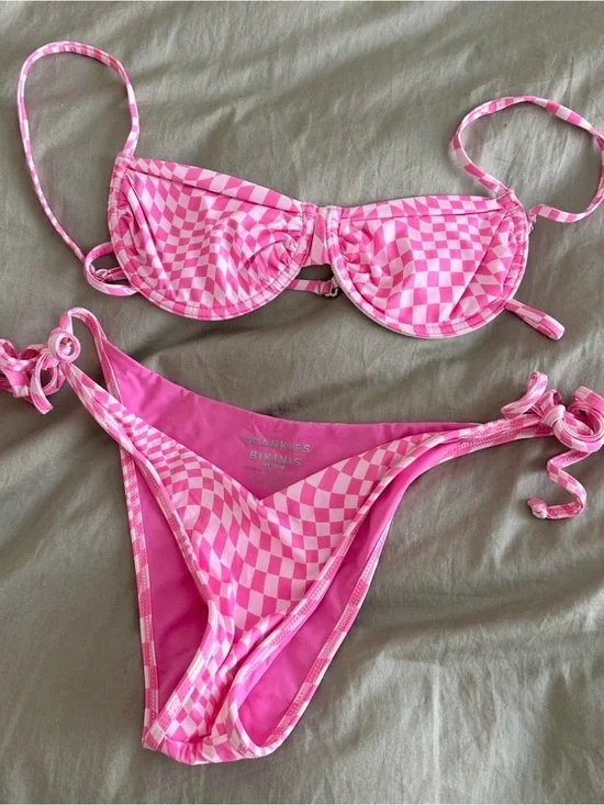 Frankies Bikinis Pink Checkerboard Two-Piece Swim Set