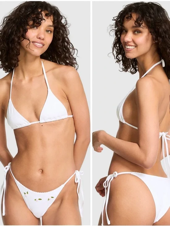 PINK by FRANKIES BIKINIS Cape May Top Rosemary Bottom Bikini White Rosette L