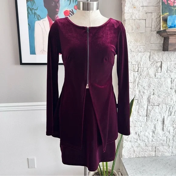 Vintage Via Velvet 2-Piece Set Burgundy 90s Grunge Made in USA Size Medium