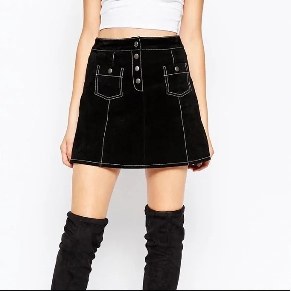Asos suede leather black skirt