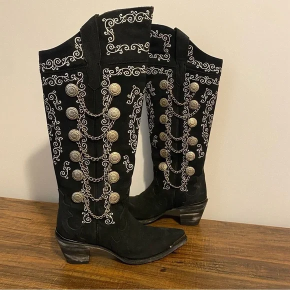 Dan Post Chain Reaction Black and White Leather Boots size 8