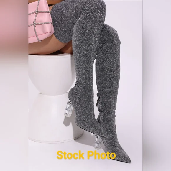 Fashion Nova Women's 11 Men's 9 Diamonds Shining Thigh High Boots 4
