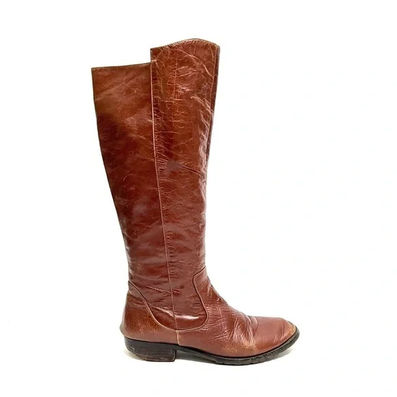 Vintage Y2K brown leather knee high half zip riding boots