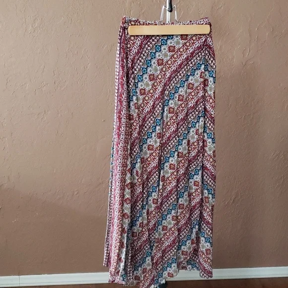 Earthbound Trading Company Women's Multicolored Faux Wrap Skirt Maxi Size S
