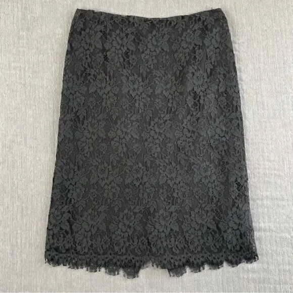 Kate Hill Black Lace Knee Length High Waist Midi Skirt Women’s Size 10