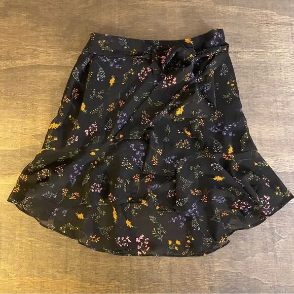 Rebecca Minkoff Asymmetrical Black Floral Mini Skirt