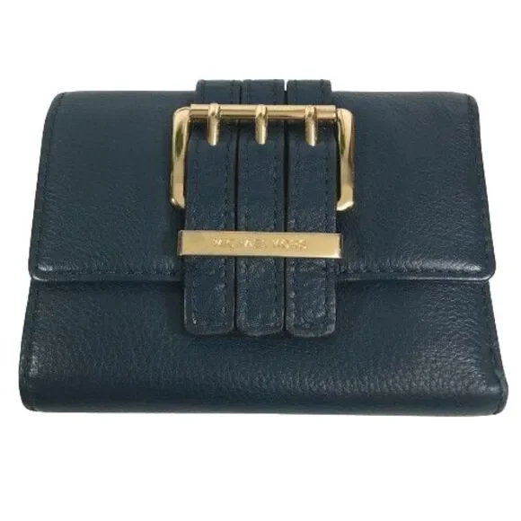 MICHAEL KORS Gansevoort Clutch Wallet Medium Trifold Navy-Blue Pebble Leather