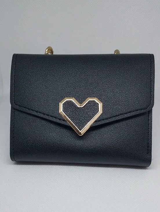Wallet Faux Leather With Heart Snap Closure Black NWT