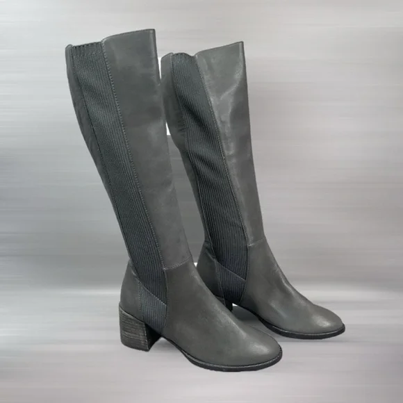Eileen Fisher Destry Leather Knee Boots In Graphite Gray Women's Size 5