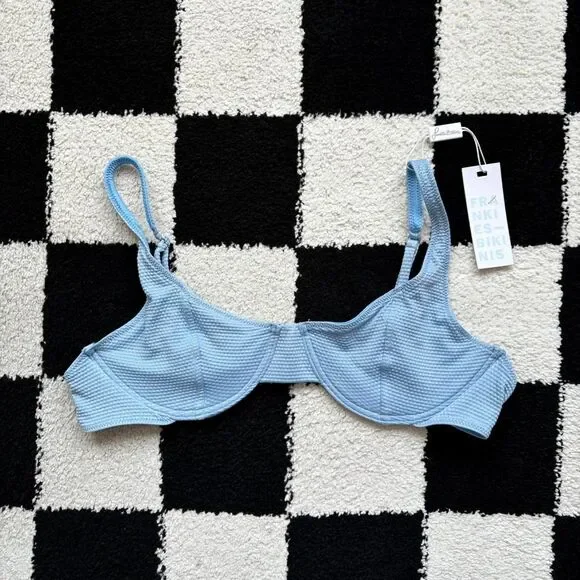 NWT Frankies Bikinis Blue Sparkle Bikini Top M