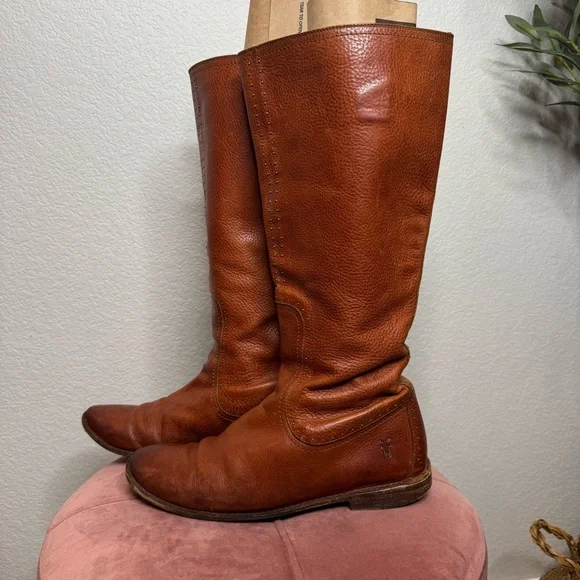 Frye Women's Tan Leather Over‎ the Knee Boots size 9B Vintage Western Boho