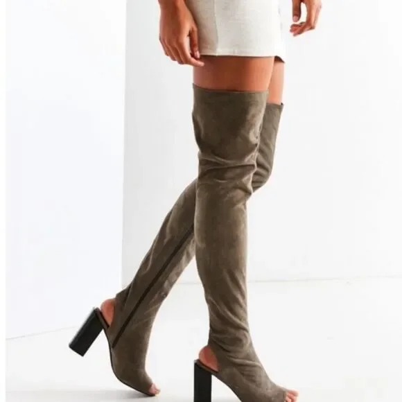 Jeffrey Campbell Capricorn Over-The-Knee Peep-Toe Sock Boots Olive Size 9 NWOB