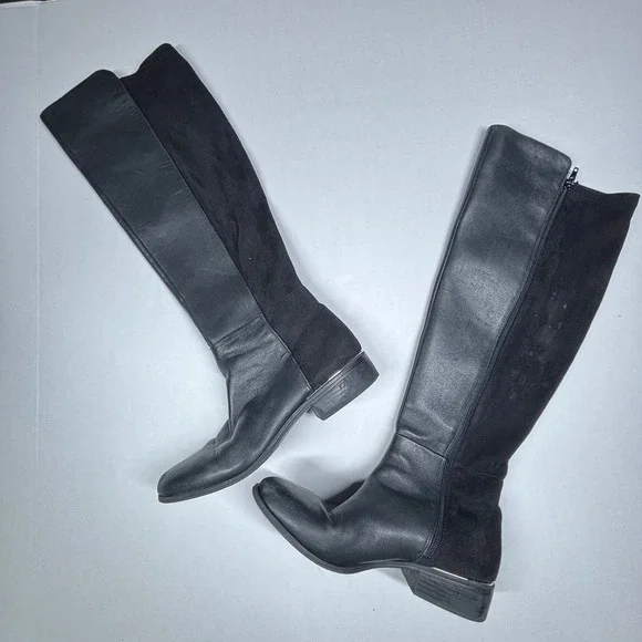 Alfani Ludlowe Black Leather Suede Tall Riding Boots Womens 9 Military Over Knee