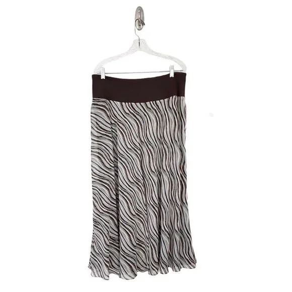 Jones New York Women’s Drop Waist Aqua Brown White & Gold Silk Maxi Skirt Size L