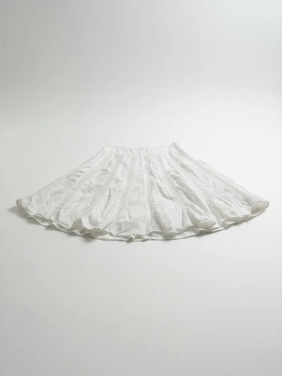 New York & Company White Open Knit Crochet Skater A-line Skirt