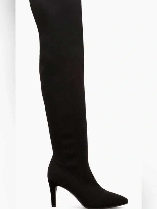 Forever 21 Black Over-the-Knee Stretch Sock Boot with Pointed Toe Heel 0014