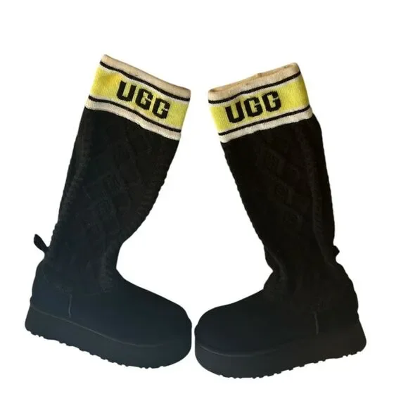 UGG CLASSIC SWEATER LETTER TALL BLACK BOOTS, Size 10,NWOT Display show some wear