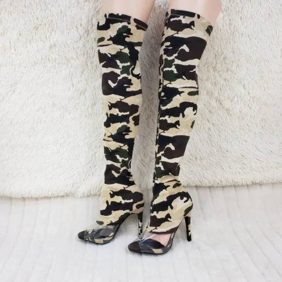 Cape Robbin Thigh High Camo Stretch High Heel Boots