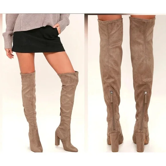 Steve Madden Emotions‎ Over the Knee Boots Size 9 Taupe Brown Chunk Heel Boots
