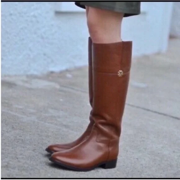 Tory Burch 'Jolie' Riding Knee-High Classic Brown Leather Boots Size 8.5