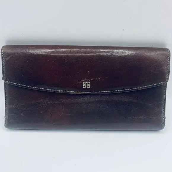 BOSCA Brown Hand Stained Hide Tri Fold ID Card Wallet Multi Card Coin Pocket
