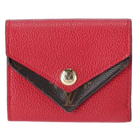 Louis Vuitton Double V Compact Trifold Wallet M64419 Ruby Red Brown Monogram