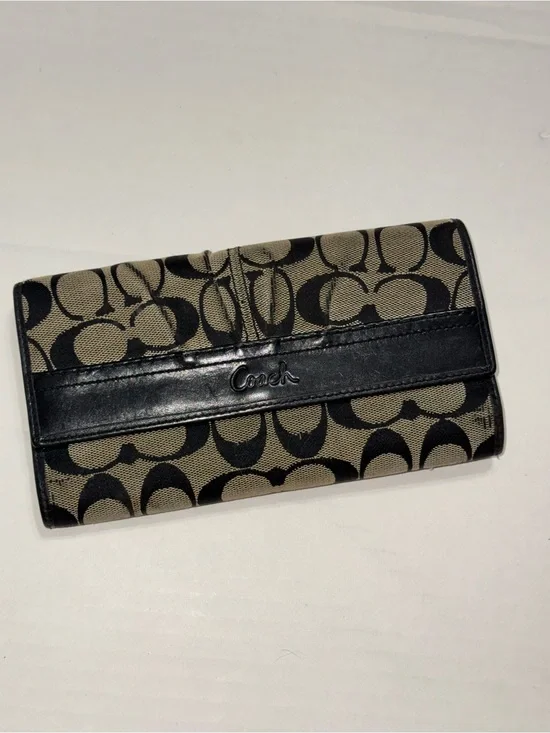 Coach Signature Canvas Wallet in Khaki and Black