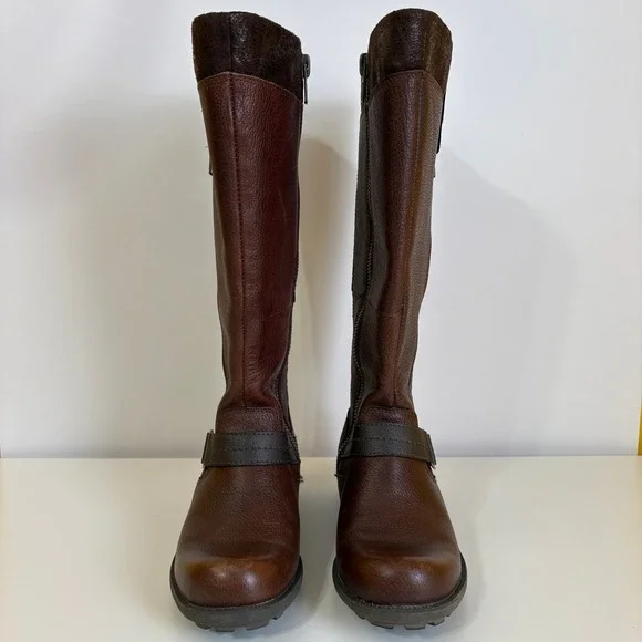 Earth Origins Women Harness Riding Equestrian Leather Boots 7.5 Brown Wide Shaft
