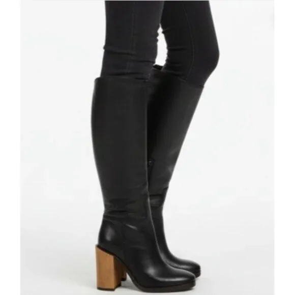 NIB $1800 Gucci Lifford Leather Gold Tone Striped Metallic Knee Boots Black Size