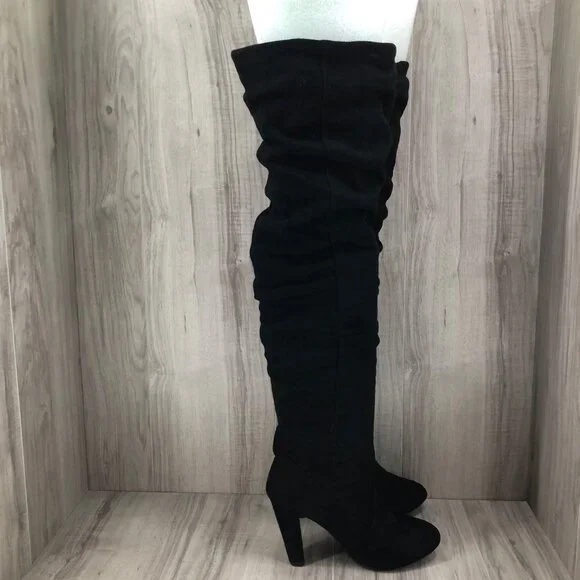 Over The Knee Boots Womens 8 Black Fabric Slouch Pull On OTK