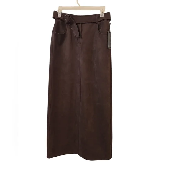 KENNETH COLE BELTED MAXI SKIRT. SIZE 2. DEEP BARK.