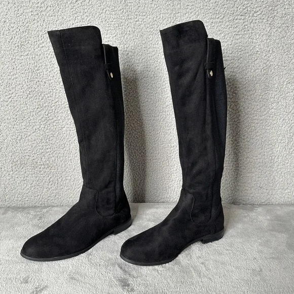 Kenneth Cole‎ Reaction WES Stretch Back Black Knee Boots Womens 6.5M Flat Zip