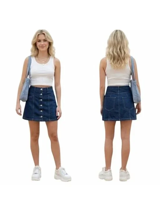 ❤️Abercrombie & Fitch Women Sz 27/4 Dark Blue Button-Front Denim Mini Jean Skirt