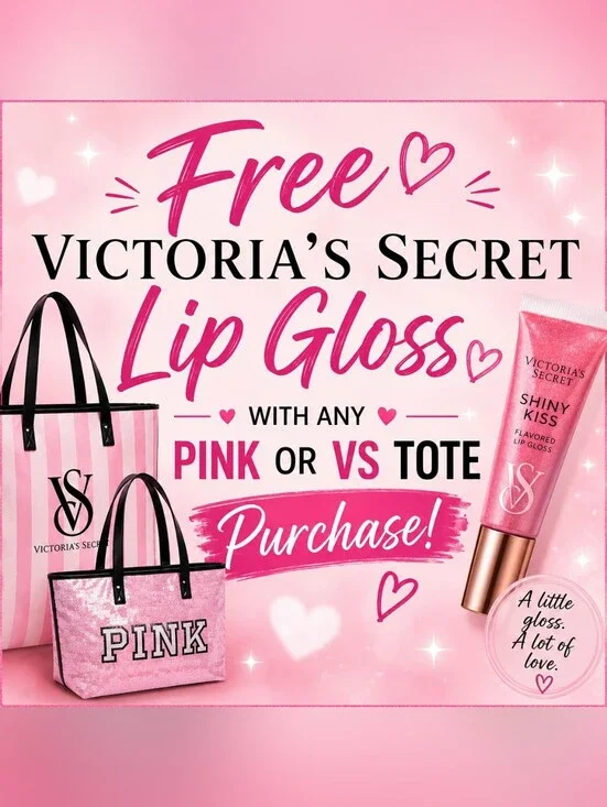 💖 FREE Victoria's Secret Lip Gloss with Any Pink or VS Tote! Limited Tote 💖