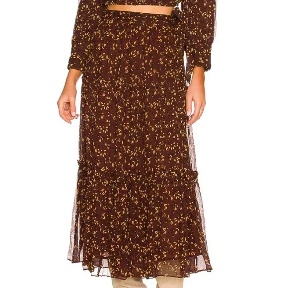 NWT Cleobella Organic Skirt Zadia Block Print Red Cream Floral Lined Maxi M