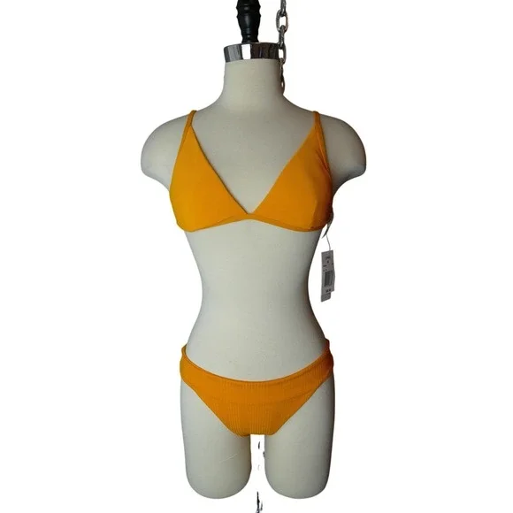 L*Space Millie Top and Sandy Bottom Ribbed Bikini Set Mango Orange Womens Size M