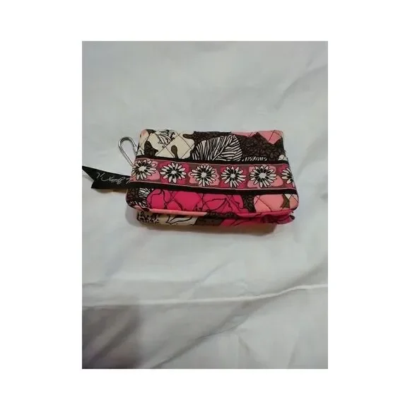 VERA BRADLEY PINK EURO PRINT COTTON WALLET BLACK BROWN PINK WHITE