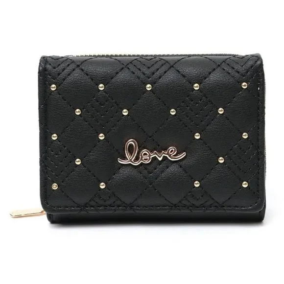 Quilted Studded Love Wallet - Black- Gift Idea - NWT